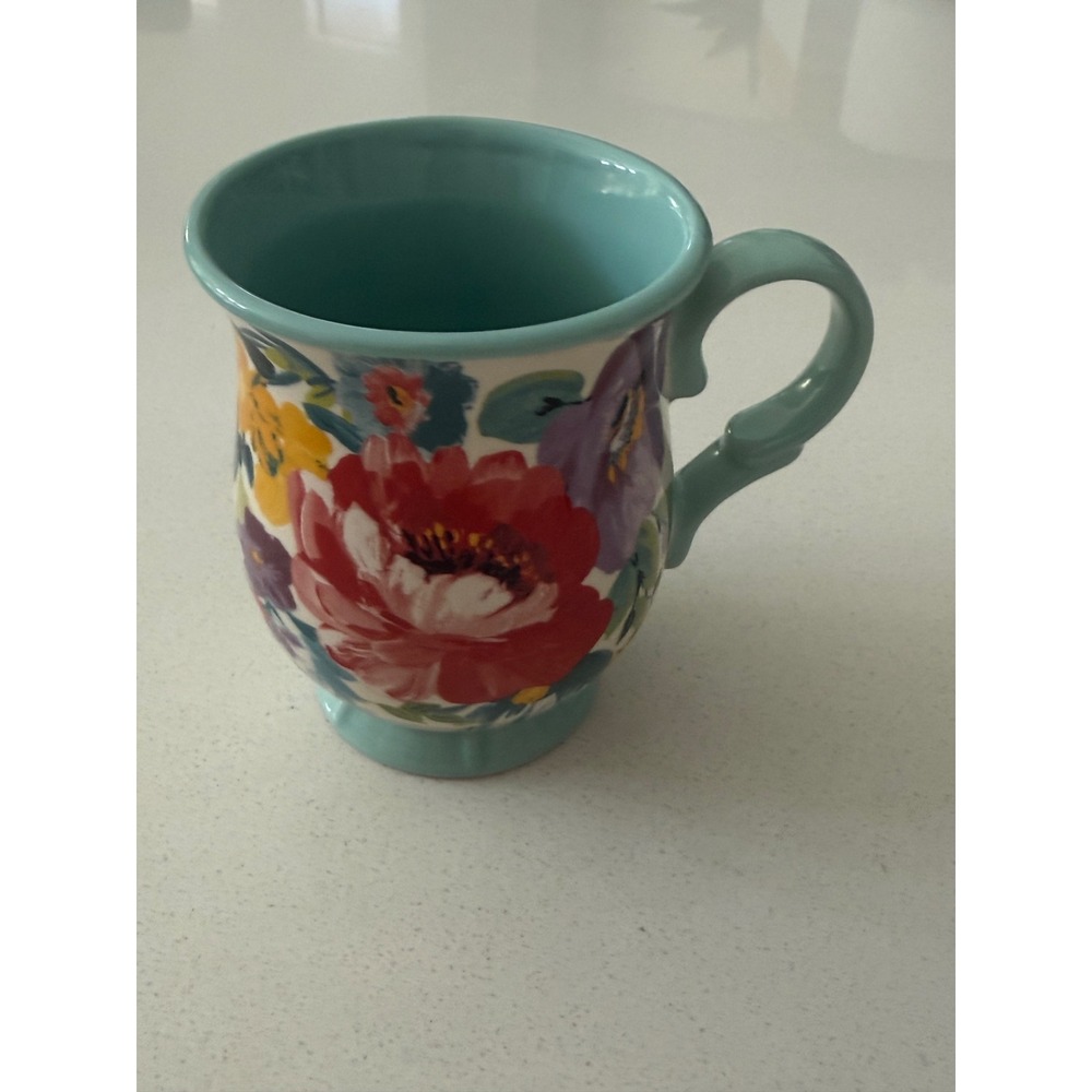 The Pioneer Woman Sweet Romance Blossoms Teal Floral Stoneware Mug 16.25 oz